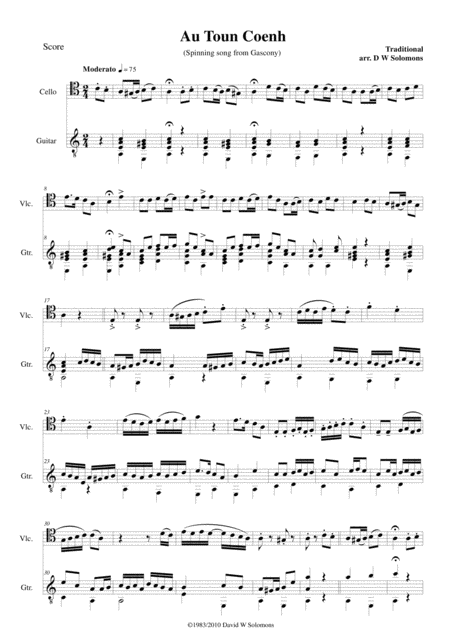 Free Sheet Music Variations On Au Toun Coenh For Cello And Guitar