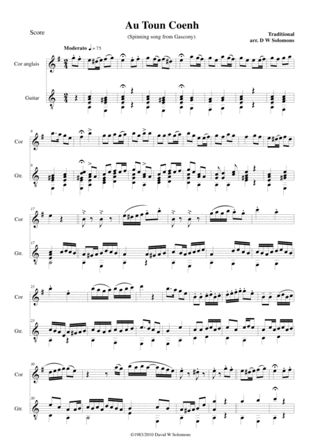 Free Sheet Music Variations On Au Toun Coenh For Cor Anglais And Guitar