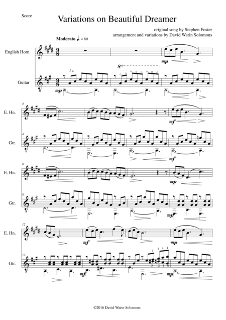 Variations On Beautiful Dreamer For Cor Anglais And Guitar Sheet Music