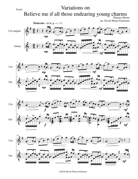 Variations On Believe Me If All Those Endearing Young Charms For Cor Anglais And Guitar Sheet Music