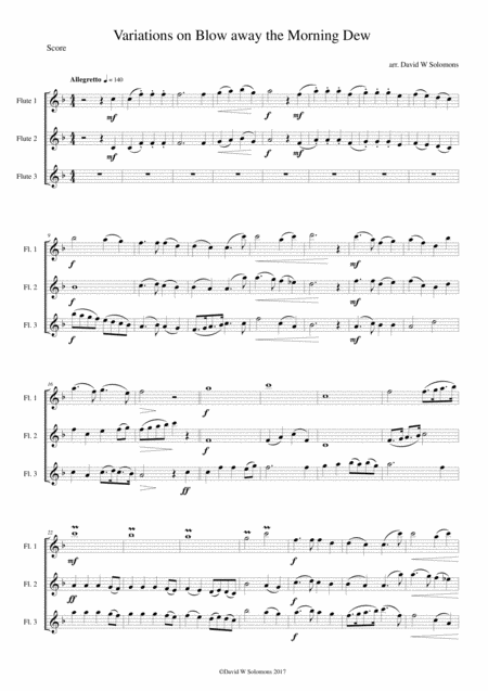 Variations On Blow Away The Morning Dew For Flute Trio 3 C Flutes Sheet Music