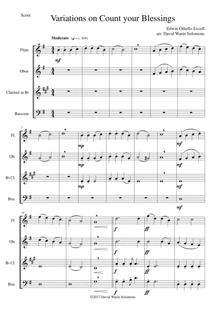 Variations On Count Your Blessings For Wind Quartet Sheet Music