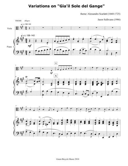 Variations On Gia Il Sole Del Gange For Viola And Piano Sheet Music