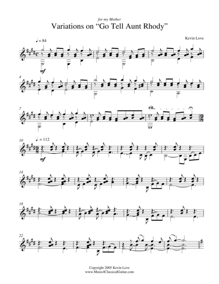 Variations On Go Tell Aunt Rhody Sheet Music