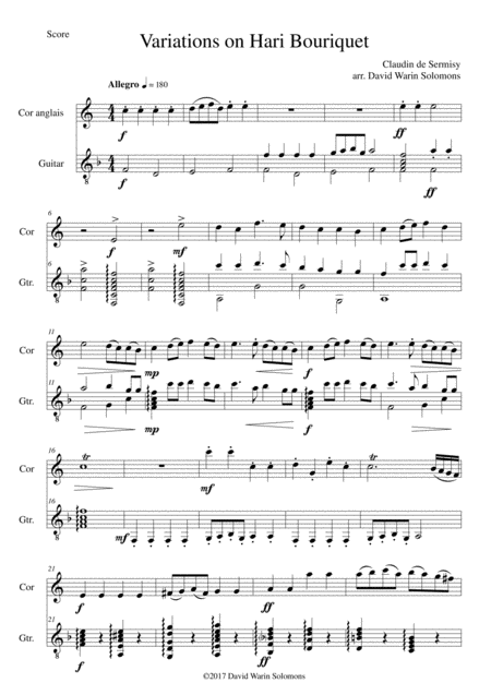 Free Sheet Music Variations On Hari Bouriquet For Cor Anglais And Guitar