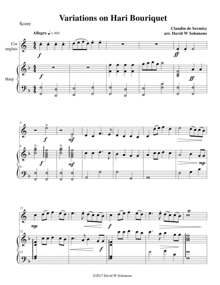 Free Sheet Music Variations On Hari Bouriquet For Cor Anglais And Harp