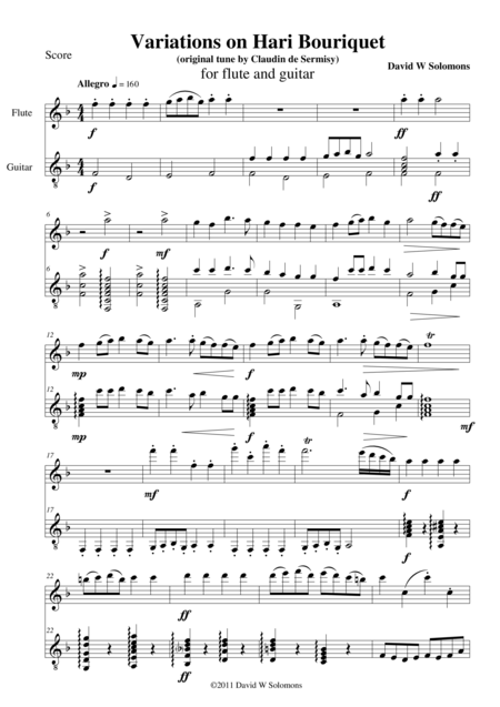 Variations On Hari Bouriquet For Flute And Guitar Sheet Music