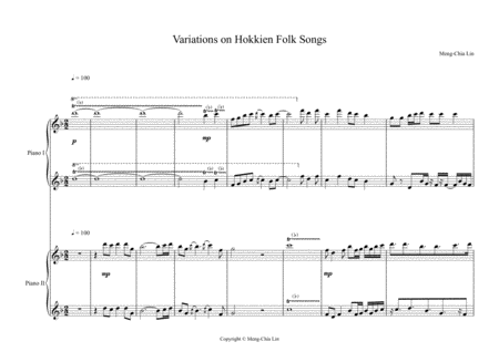 Variations On Hokkien Folk Songs Sheet Music