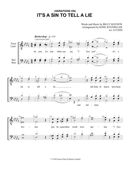 Variations On Its A Sin To Tell A Lie Sheet Music