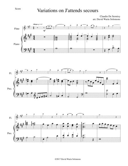 Free Sheet Music Variations On J Attends Secours For Flute And Piano