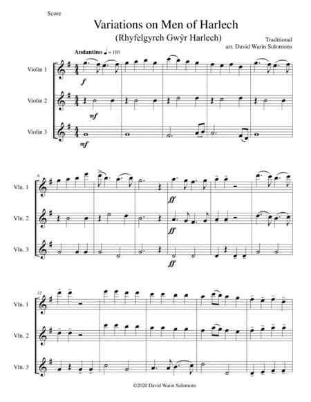 Variations On Men Of Harlech Rhyfelgyrch Gw R Harlech For Violin Trio Sheet Music