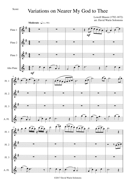 Variations On Nearer My God To Thee Bethany For Flute Quartet 3 Flutes And 1 Alto Flute Sheet Music