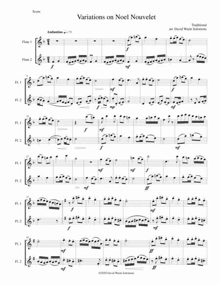 Variations On Noel Nouvelet For Flute Duo Sheet Music