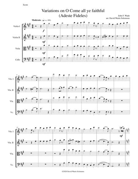 Free Sheet Music Variations On O Come All Ye Faithful Adeste Fideles For String Quartet