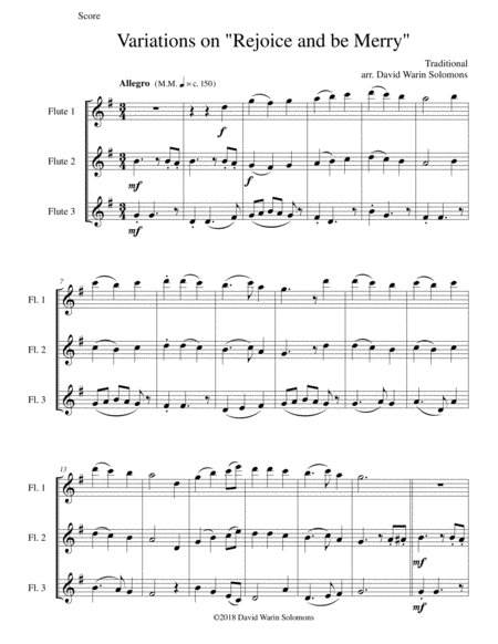 Free Sheet Music Variations On Rejoice And Be Merry The Gallery Carol For 3 Flutes