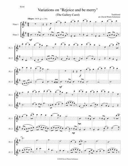 Free Sheet Music Variations On Rejoice And Be Merry The Gallery Carol For Flute Duo