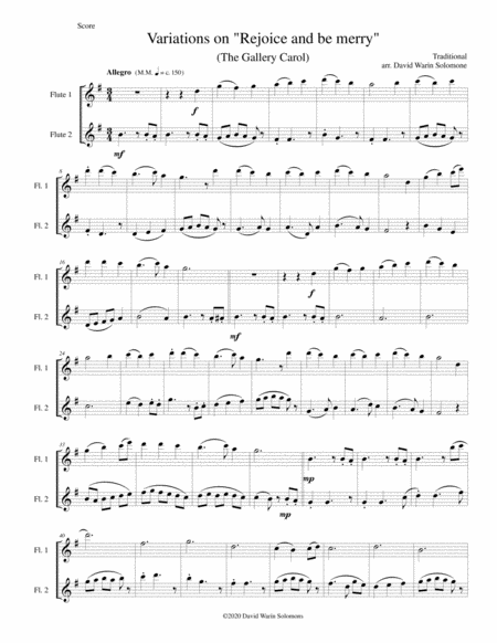 Variations On Rejoice And Be Merry The Gallery Carol For Flute Duo Sheet Music