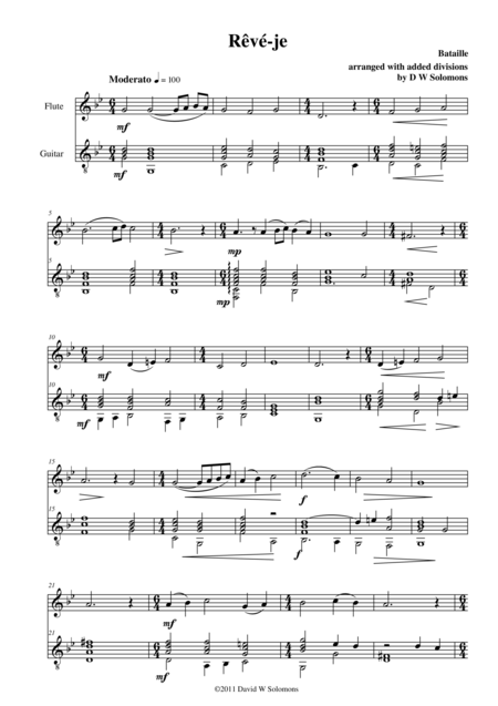 Free Sheet Music Variations On Rv Je For Flute And Guitar