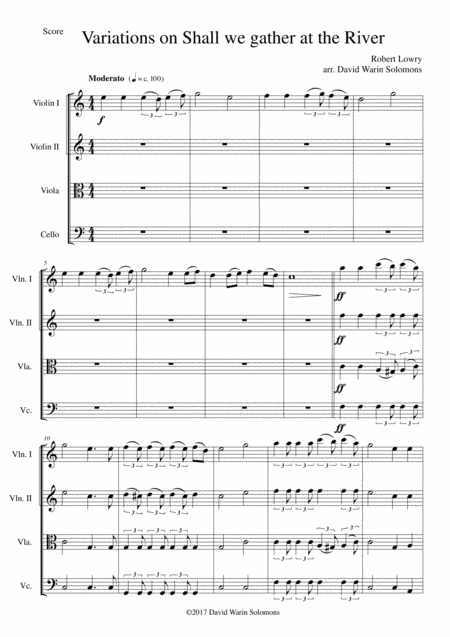 Variations On Shall We Gather At The River For String Quartet Sheet Music