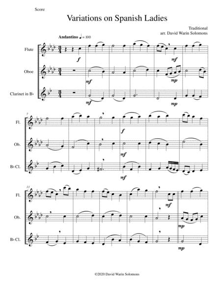 Free Sheet Music Variations On Spanish Ladies For Wind Trio Flute Oboe Clarinet