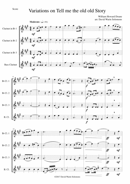 Variations On Tell Me The Old Old Story For Clarinet Quartet Sheet Music