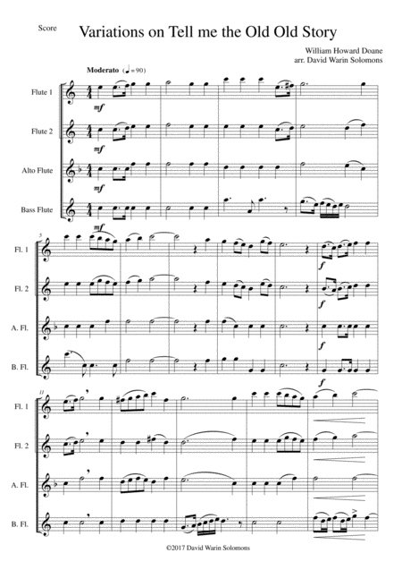 Variations On Tell Me The Old Old Story For Flute Quartet Sheet Music