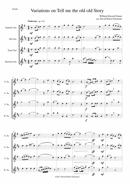 Variations On Tell Me The Old Old Story For Saxophone Quartet Sheet Music