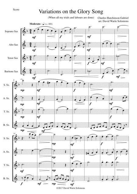 Variations On The Glory Song For Saxophone Quartet Sheet Music