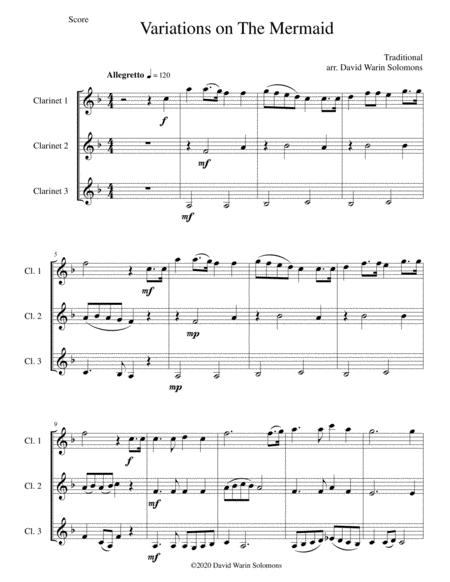 Free Sheet Music Variations On The Mermaid For Clarinet Trio