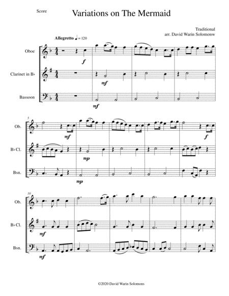 Variations On The Mermaid For Wind Trio Oboe Clarinet Bassoon Sheet Music