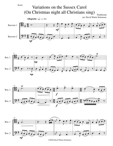 Free Sheet Music Variations On The Sussex Carol On Christmas Night All Christians Sing For Bassoon Duo