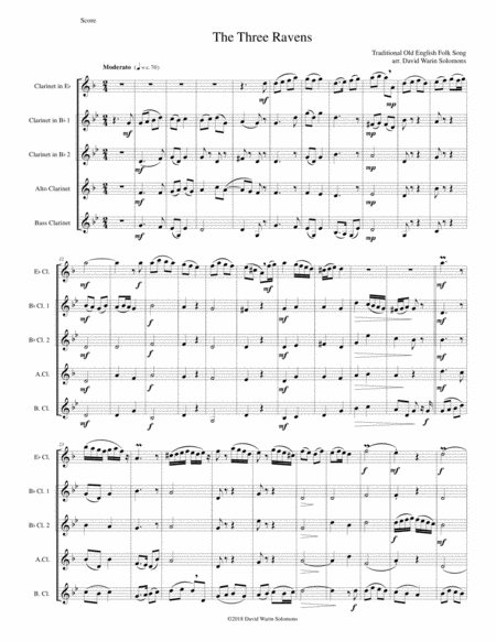 Variations On The Three Ravens For Clarinet Quintet Sheet Music