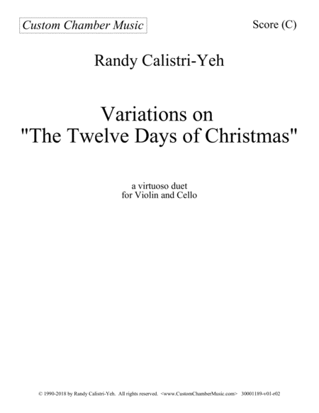 Free Sheet Music Variations On The Twelve Days Of Christmas Duet For Violin And Cello