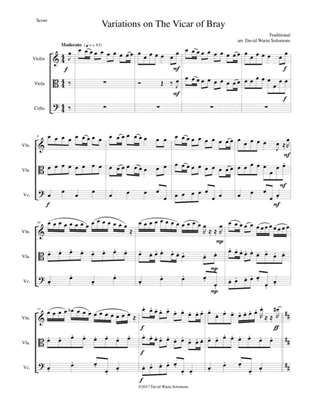 Variations On The Vicar Of Bray For String Trio Sheet Music