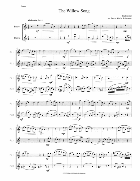 Free Sheet Music Variations On The Willow Song For 2 Flutes