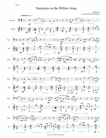 Free Sheet Music Variations On The Willow Song For Bassoon And Guitar