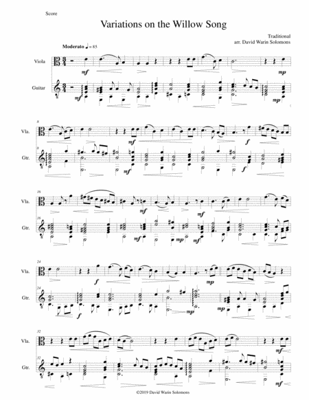 Free Sheet Music Variations On The Willow Song For Viola And Guitar