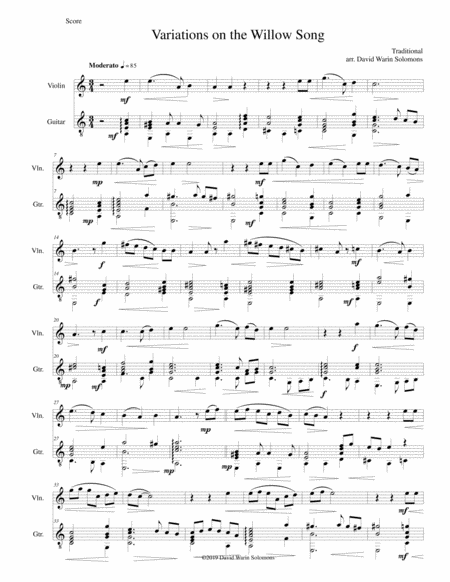 Variations On The Willow Song For Violin And Guitar Sheet Music