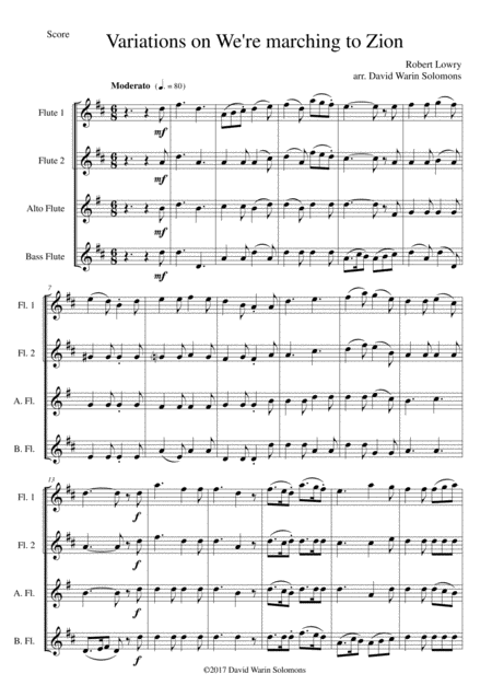 Free Sheet Music Variations On We Re Marching To Zion For Flute Quartet