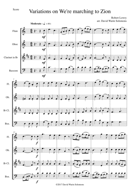 Free Sheet Music Variations On We Re Marching To Zion For Wind Quartet