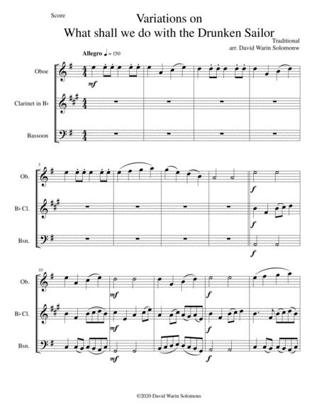 Variations On What Shall We Do With The Drunken Sailor For Wind Trio Oboe Clarinet Bassoon Sheet Music