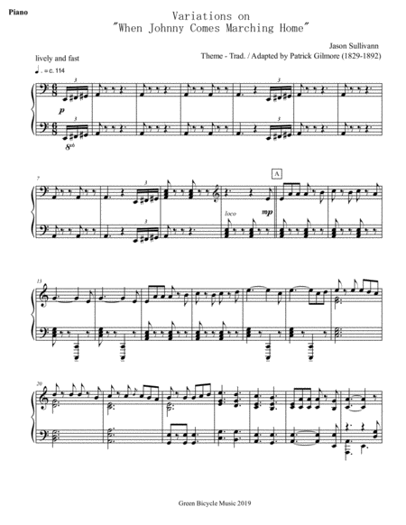 Variations On When Johnny Comes Marching Home For Solo Piano Sheet Music