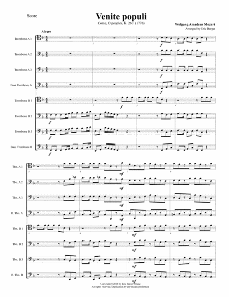 Venite Populi For Trombone Or Low Brass Octet Sheet Music