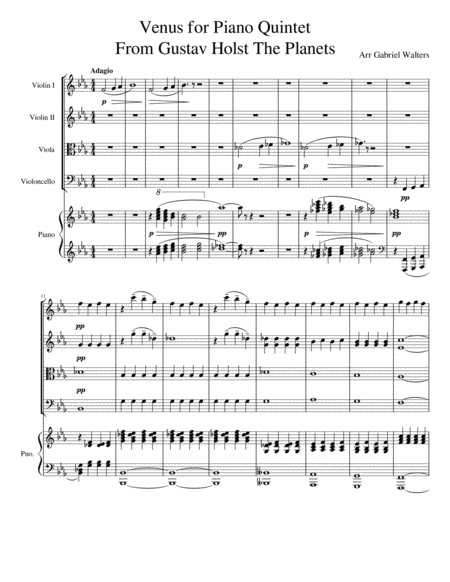 Venus For Piano Quintet From The Planets Sheet Music