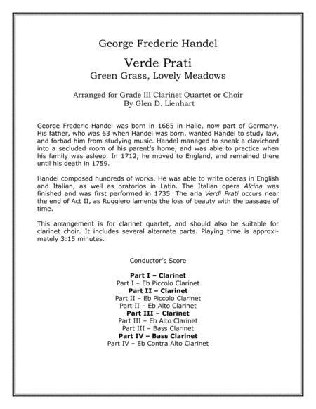 Free Sheet Music Verde Prati Clarinets