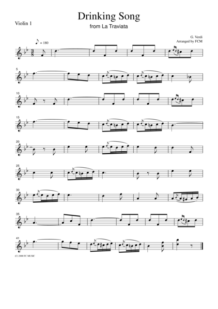 Free Sheet Music Verdi Drinking Song From La Traviata For String Quartet Cv001