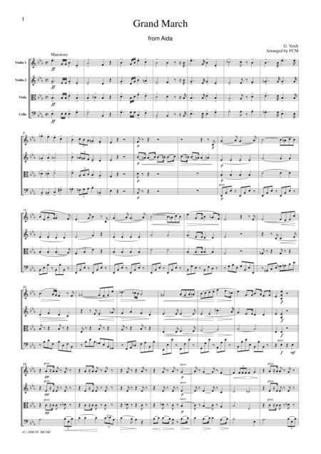 Free Sheet Music Verdi Grand March From Aida For String Quartet Cv002
