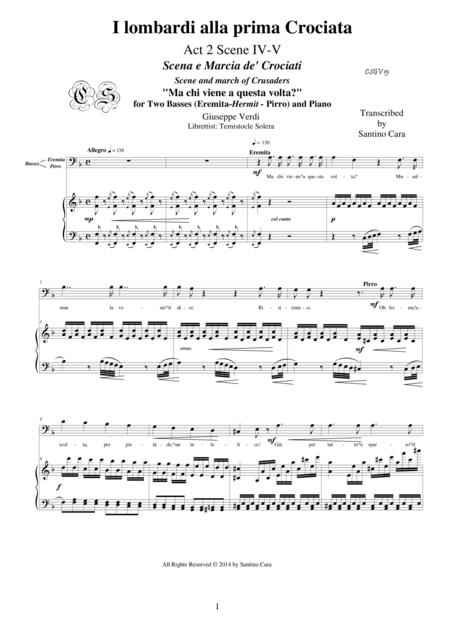 Verdi I Lombardi Alla Prima Crociata Act2 Iv V Ma Chi Viene A Questa Volta Two Basses And Piano Sheet Music