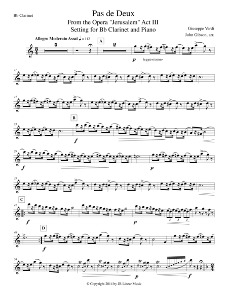 Free Sheet Music Verdi Pas De Deux Set For Clarinet And Piano