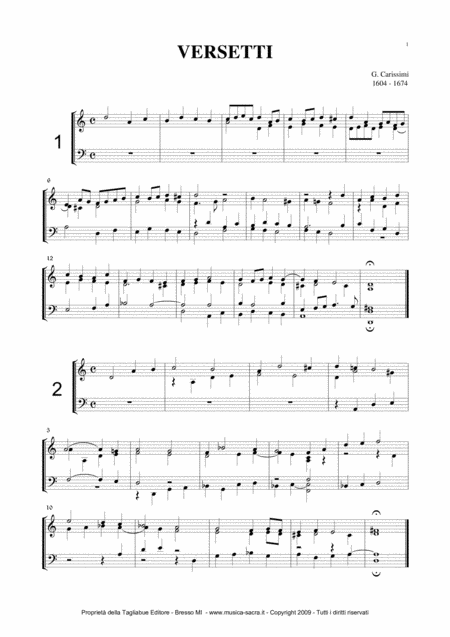 Versetti G Carissimi For Organ Sheet Music